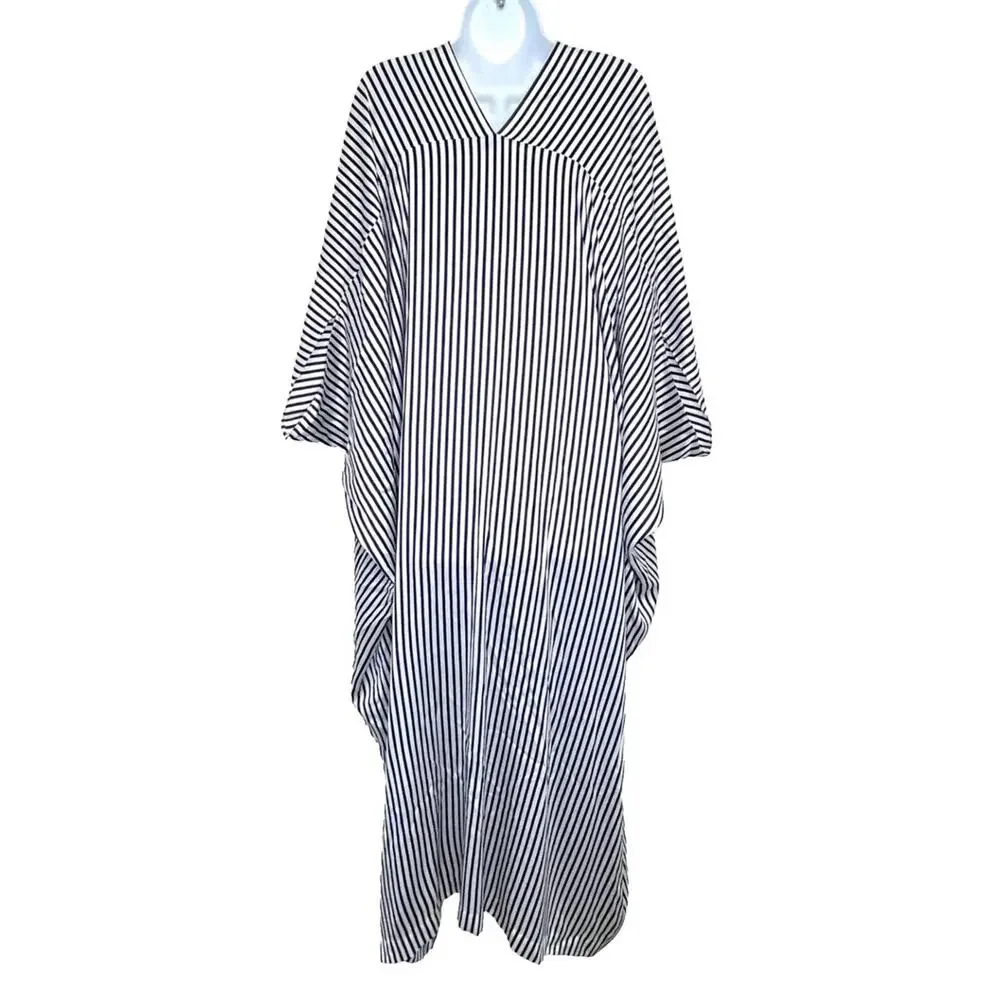 NWT Polo Ralph Lauren Women's One Size Silk Blue Striped Asymmetric Kaftan $328 - Picture 3 of 8